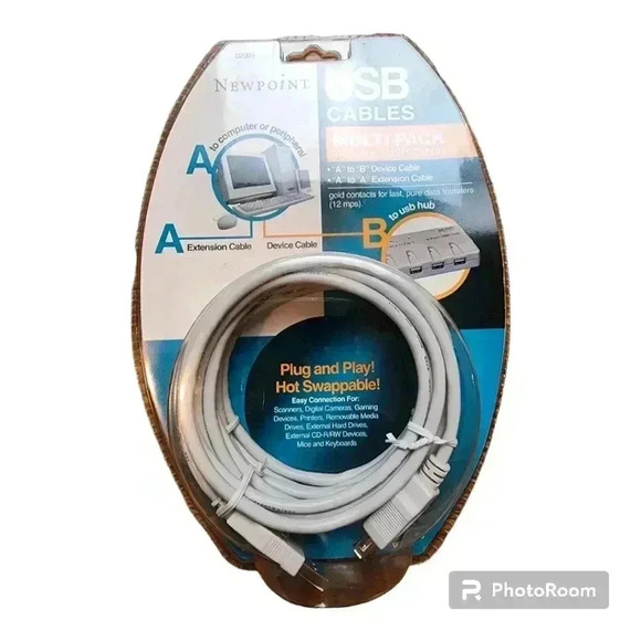 Newpoint USB cable multipack 6 foot cables A to B & A to A 02001 - Picture 1 of 5
